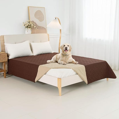 Dog Bed Cover for Pets Blankets Rug Pads for Couch Protection Waterproof Bed Covers Dog Blanket Furniture Protector Reusable Changing Pad (Brown+Beige, 82"x102")