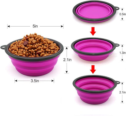 Dog Bowl Pet Collapsible Bowls, 2 Pack Collapsible Dog Water Bowls for Cats Dogs, Portable Pet Feeding Watering Dish for Walking Parking Traveling with 2 Carabiners (Small, Green+Purple)