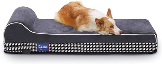 Laifug Orthopedic Memory Foam Extra Large Dog Bed with Pillow and Durable Water Proof Liner & Removable Washable Cover & Smart Design (Large (46"x28"x8")
