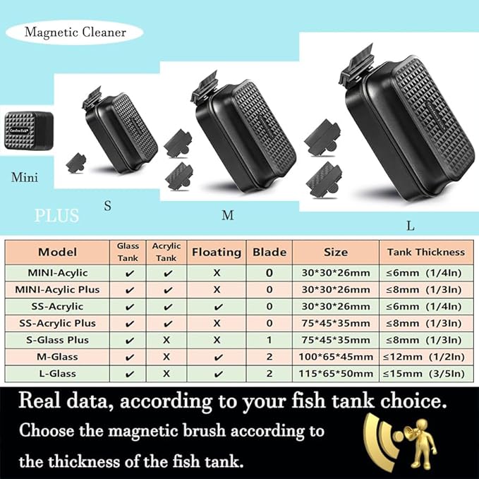 Carefree Fish Aquarium Small Magnetic Cleaner for Acrylic and Glass Fish Tank Magnet Brush Algae Scrapers Floating