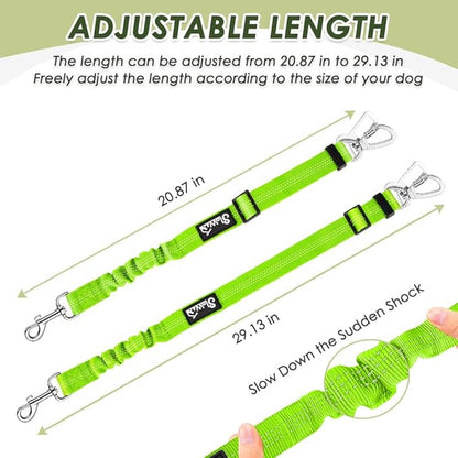 Lukovee Dog Seat Belt for Car, Adjustable Dog Car Harness for Large Medium Small Dogs, Soft Padded & Breathable Mesh Dog Seatbelt with Car Strap and Carabiner(Lime Green Double Clip,Large)