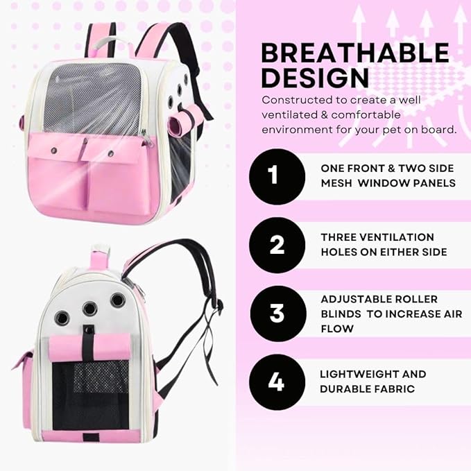 Portable Pet Carrier Backpack for Cats, Dogs and Small Animals Up to 25lbs l Ventilated Mesh Design l Airline-Approved l Ideal for Travel, Hiking, Camping (Pink)