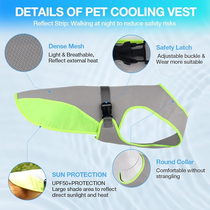 Dog Cooling Vest for Summer, Lightweight Jacket Dog Cooling Shirt, UV Protection Cooling Harness for Outdoor Activity with Breathable Mesh (Green, X-Large)