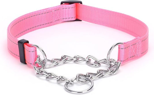 Martingale Dog Collar with Stainless Steel Chain and Leash Set 5FT Double
