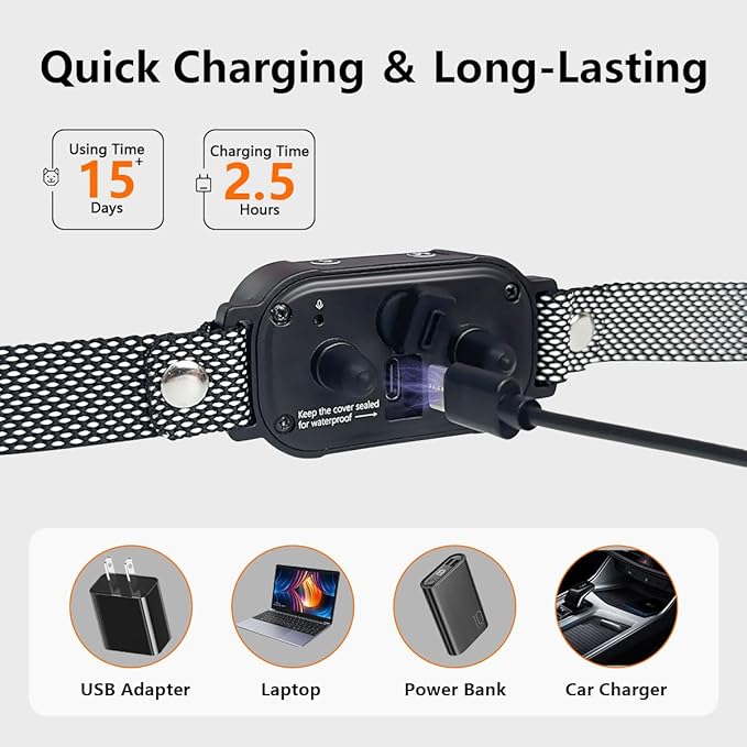 Waterproof Dog Bark Collar Rechargeable Anti Bark Training 7 Modes 8 Adjustable