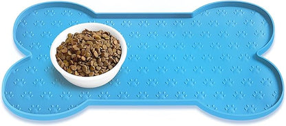 Dog Food Mat Anti-Slip Silicone Dog Bowl Mat Thicker Pet Placemat Waterproof Cat Feeder Pad with Raised Edge Puppy Kitten Feeding Mats Suitable Small Medium-Sized Dogs Cats Eating Tray