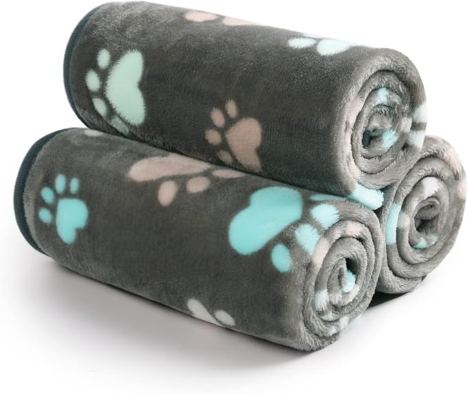 Luciphia 1 Pack 3 Blankets Fluffy Premium Fleece Pet Blanket Flannel Paw Printed Throw for Dog Cat(Small 23x16'', Grey)