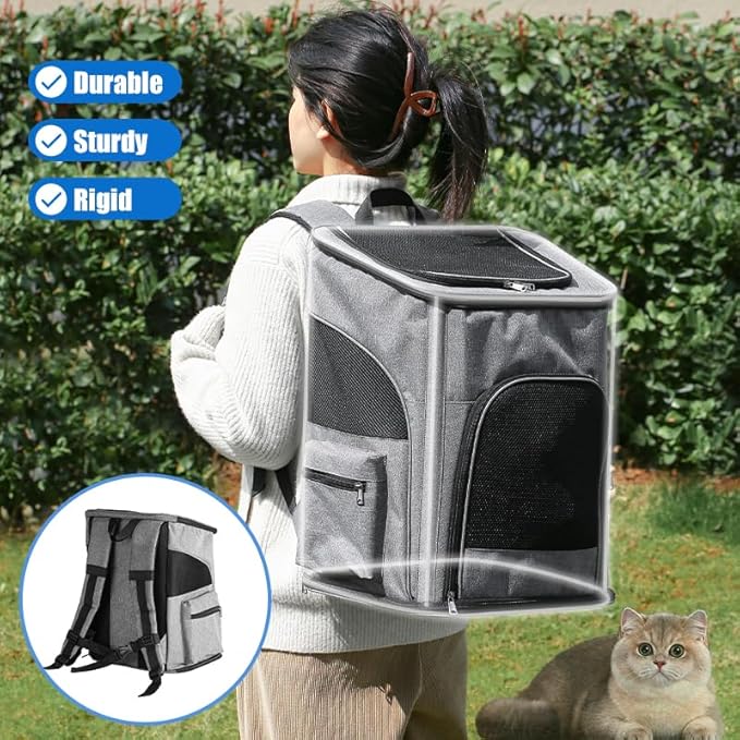 Pet Carrier Backpack with Sturdy Steel Frame for Easy Travel & Comfort, Privacy-Focused Pet Carrier Backpack for Secret Adventures (Grey, M:33X29X44CM/13"X11.4"X17.3")