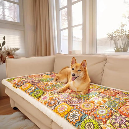 Pet Couch Covers for Sofa, Sofa Cover for Dogs Washable Dog Couch Cover Protector Floral Handmade Pure Cotton Furniture Covers for Large Dog (Bohemia, 27.6"×70.9")