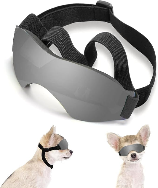 Small Dog Sunglasses, UV Protection Dog Goggles for Small to Medium Breed Dog, Windproof Antifog Pet Glasses for Puppy with Adjustable Strap (Black)