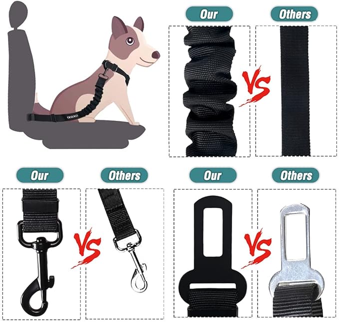 COOYOO Dog Seat Belt,Retractable Dog Car Harness Seat Belt for Car Adjustable Nylon Pet Safety Seat Belts Heavy Duty & Elastic Bungee Buffer