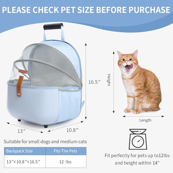 Small Dog Carrier Backpack, Breathable Travel Bag for Small Dogs, Lighter Pet Backpack for Outdoor, Hiking, Picnic, Camping, Blue