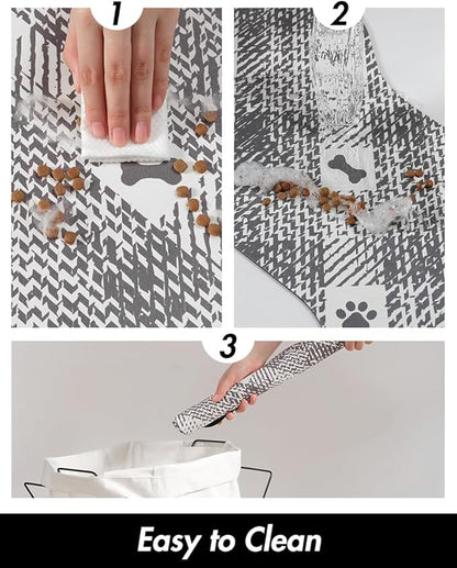 PADOOR- Dog Food Mat- Absorbent Pet Food Mat- Dog Bowl Mat Bone Shaped- Quick Dry Dog Feeding Mat 12"x19", Blackwhite