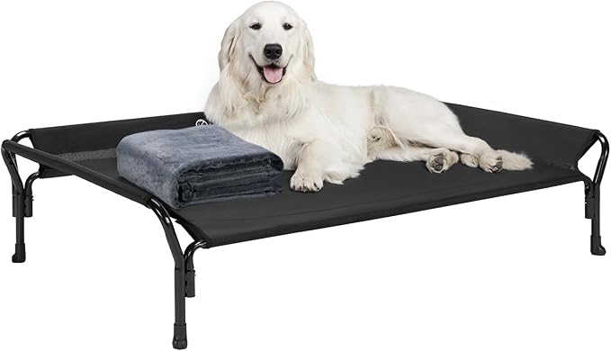 Veehoo Soft Calming Dog Blanket + Raised Dog Bed with Guardrail & Slope Headrest