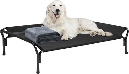 Veehoo Soft Calming Dog Blanket + Raised Dog Bed with Guardrail & Slope Headrest