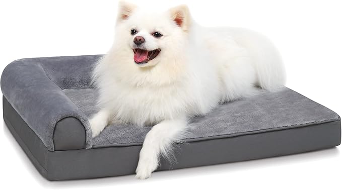 KSIIA Orthopedic Dog Bed Waterproof Dog Beds for Medium Dogs Flannel Bolster Dog Couch Bed with Egg Crate Foam Removable Washable Cover & Nonskid Bottom 30 x 20 Inch,
