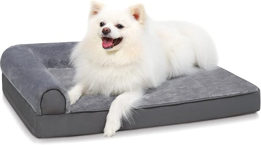 KSIIA Orthopedic Dog Bed Waterproof Dog Beds for Medium Dogs Flannel Bolster Dog Couch Bed with Egg Crate Foam Removable Washable Cover & Nonskid Bottom 30 x 20 Inch,