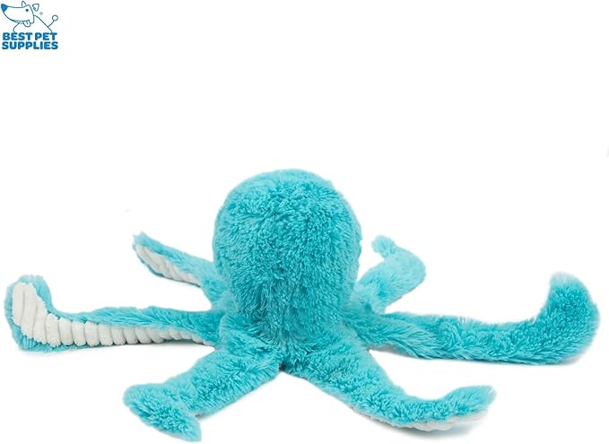 Best Pet Supplies OctoMutant Crinkle Plush Dog Toys for Interactive Play, Puppy and Senior Indoor Play, Colorful Octopus Toy Shape, Soft Head Stuffing, Cute and Cuddly - Turquoise