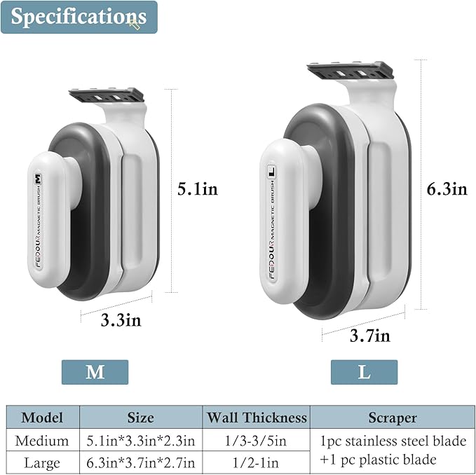 FEDOUR Aquarium Strong Magnetic Cleaner with 2 Detachable Algae Scraper, Fish Tank Magnet Cleaning Tool, Aquarium Floating Scrubber Brush for Glass and Acrylic Tanks 1/3-1 inch (Large)