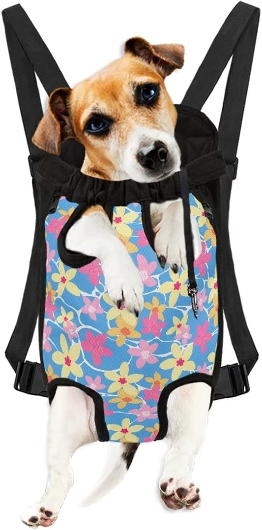 Hawaiian Flower Design Dog Front Carrier Backpacks for Small Medium Large Dogs Chest Bag,Breathable Legs Out Pet Carrier Sling Pocket Backpack,L