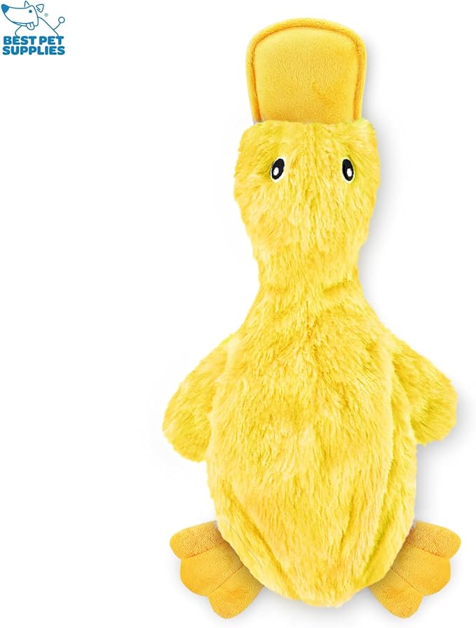 Best Pet Supplies Crinkle Dog Toy for Small, Medium, and Large Breeds, Cute No Stuffing Duck with Soft Squeaker, Fun for Indoor Puppies and Senior Pups, Plush No Mess Chew and Play - Yellow