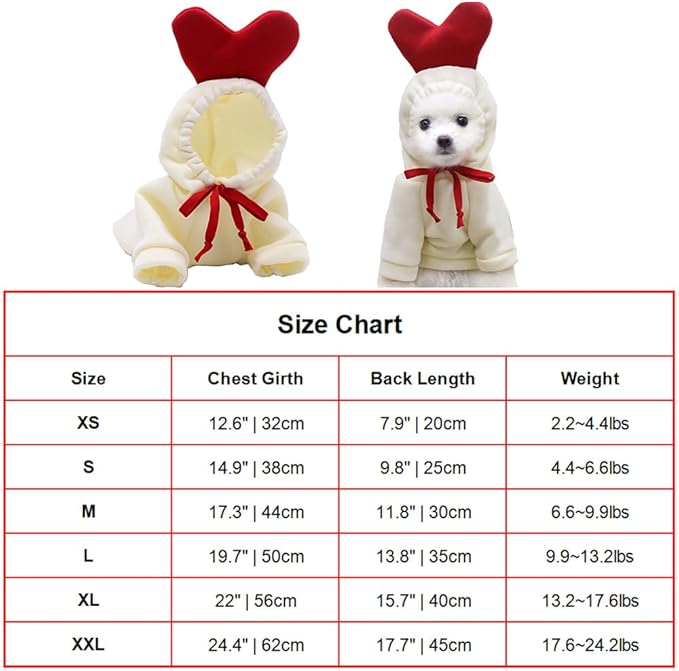 Dog Christmas Halloween Costumes,Dog Hoodies for Small Dogs Cats, Cat Puppy Outfits,Yorkie Chihuahua Pomeranian Clothes (X-Large, White-Heart)