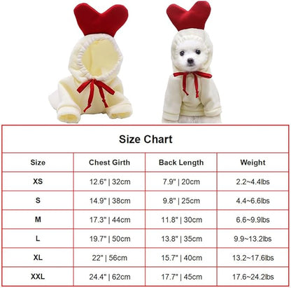 Dog Christmas Halloween Costumes,Dog Hoodies for Small Dogs Cats, Cat Puppy Outfits,Yorkie Chihuahua Pomeranian Clothes(Large, White-Heart)