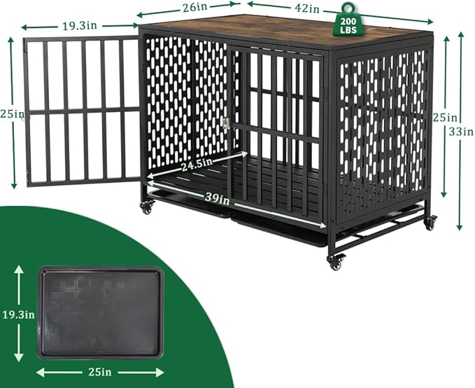 42 Inch Dog Crate Furniture Heavy Duty Dog Crate for Medium and Large Dogs 2 Removable 4 Lockable