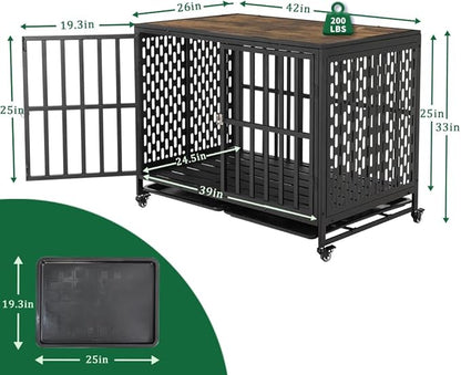 42 Inch Dog Crate Furniture Heavy Duty Dog Crate for Medium and Large Dogs 2 Removable 4 Lockable