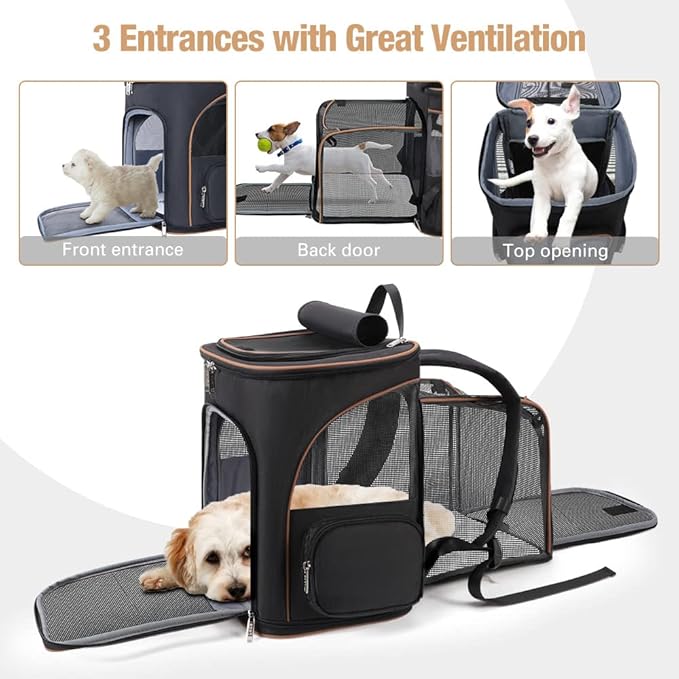 Lekereise Large Cat Backpack Carrier Expandable Pet Carrier Backpack for Small Dogs Medium Cats Fit Up to 18 Lbs, Dog Backpack Carrier, Foldable Puppy Backpack Carrier for Travel, Hiking, Black