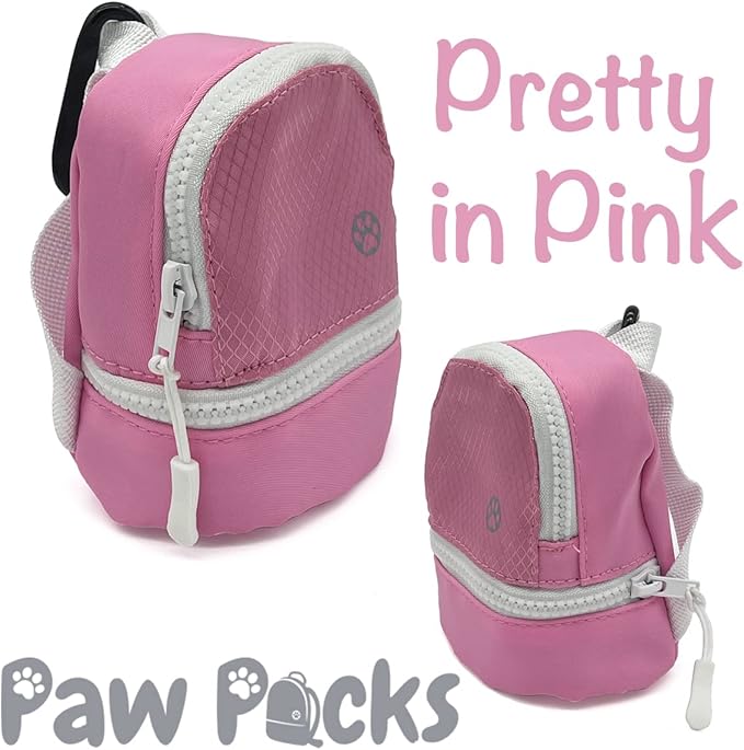 LLC Dog Backpack, Cat Backpack, Small Carrier | Clip on Harness or Leash, Fun Pet Treat Holder, Toy Bag, or Waste Dispenser | Dog Treat Training Pouch (Pretty in Pink)