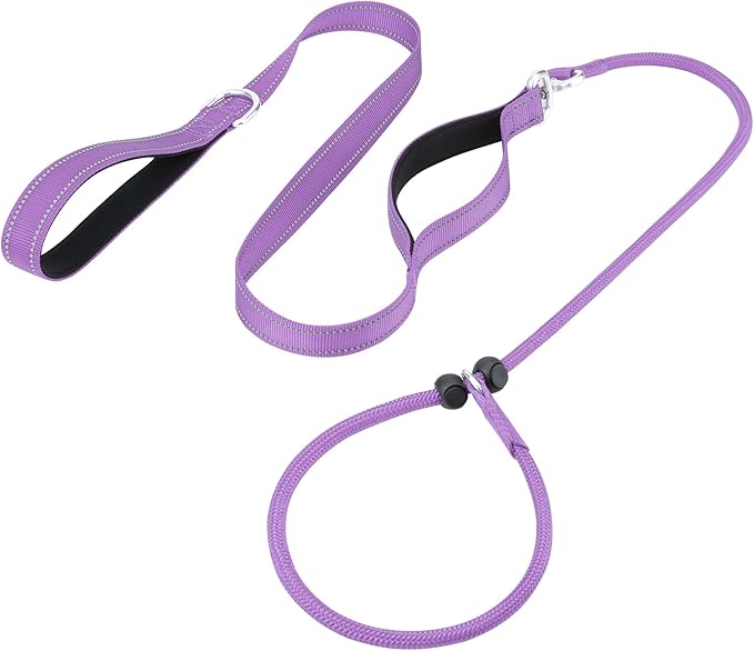 Aiyuda Tangle-Free Slip Lead for Dogs with Padded Traffic Handle 6ft Dog 40 LBS,Purple/Black
