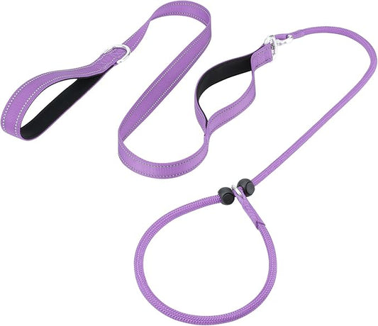 Aiyuda Tangle-Free Slip Lead for Dogs with Padded Traffic Handle 6ft Dog 40 LBS,Purple/Black
