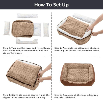 Dog Beds for Small Dogs 24"x18",Brown