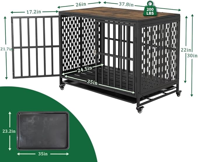 38 Inch Dog Crate Furniture Heavy Duty Dog Crate for Medium and Large Dogs 1 Removable 4 Lockable