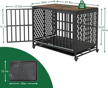 38 Inch Dog Crate Furniture Heavy Duty Dog Crate for Medium and Large Dogs 1 Removable 4 Lockable