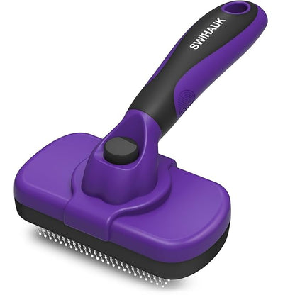 Swihauk Self Cleaning Slicker Brush for Dogs & Cats, Skin Friendly Pet Grooming for Shedding, Deshedding, and Hair Removal - Puppy Brush for Long Haired Pets, Pet Supplies, Purple