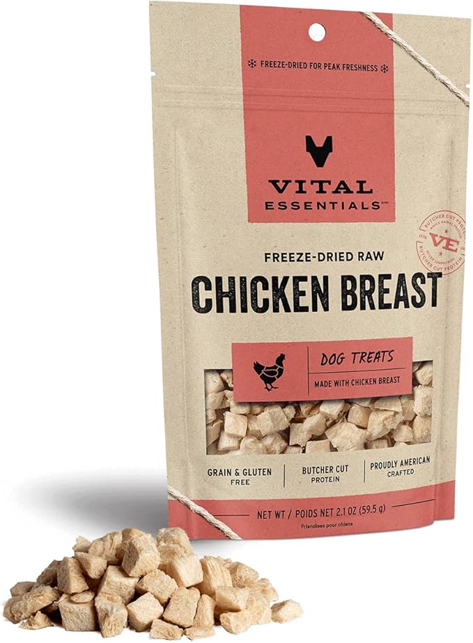 Vital Essentials Freeze Dried Raw Single Ingredient Dog Treats, Chicken Breast, 2.1 oz