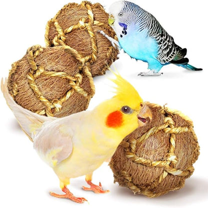 SunGrow Coco Fiber Rope Ball for Parrots, Cat, Dog, Floss Ball Improves Dental Health, Teeth Floss Ball, Chew Toy, Improves Dental Health, Boredom Buster and Stress Reliever Ball