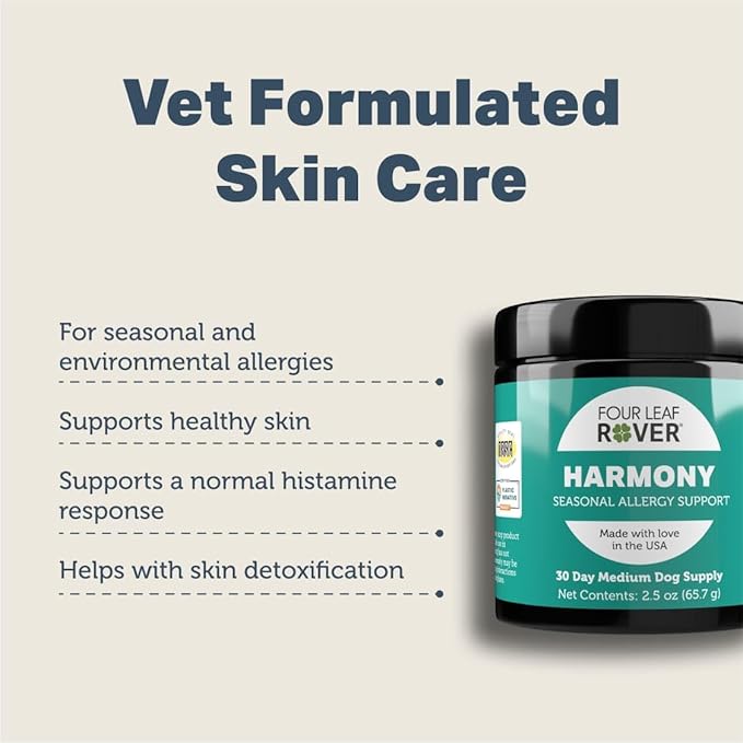 Harmony | Natural Skin Care for Dogs | Seasonal Allergy and Natural Histamine Support | Helps with Skin Health & Detoxification | 30 Medium Dog Servings