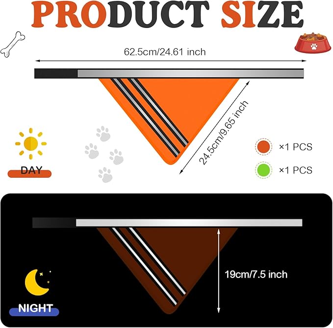 2 Pcs Reflective Dog Bandana with Neon Orange