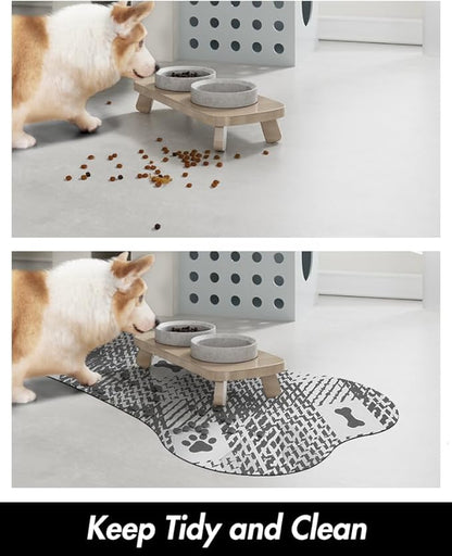 PADOOR- Dog Food Mat- Absorbent Pet Food Mat- Dog Bowl Mat Bone Shaped- Quick Dry Dog Feeding Mat 12"x19", Blackwhite