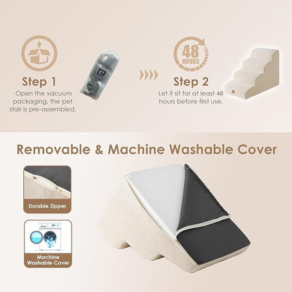 EHEYCIGA Curved Dog Stairs for High Beds 19.7" H 4-Step Dog