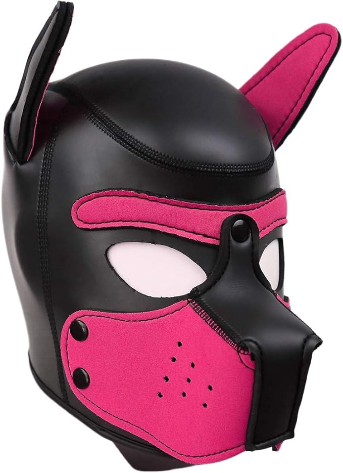 Pup Hood Mask, Removable Mask Puppy Play Hood, Neoprene Cosplay Dog Mask, Funny Costume Pup Hood Mask(Large)