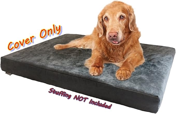 Dogbed4less 41X27X4 Inches Large Size : Suede Fabric External Replacement Cover in Gray Color with Zipper Liner for Dog Pet Bed Pillow or pad - Replacement Cover only