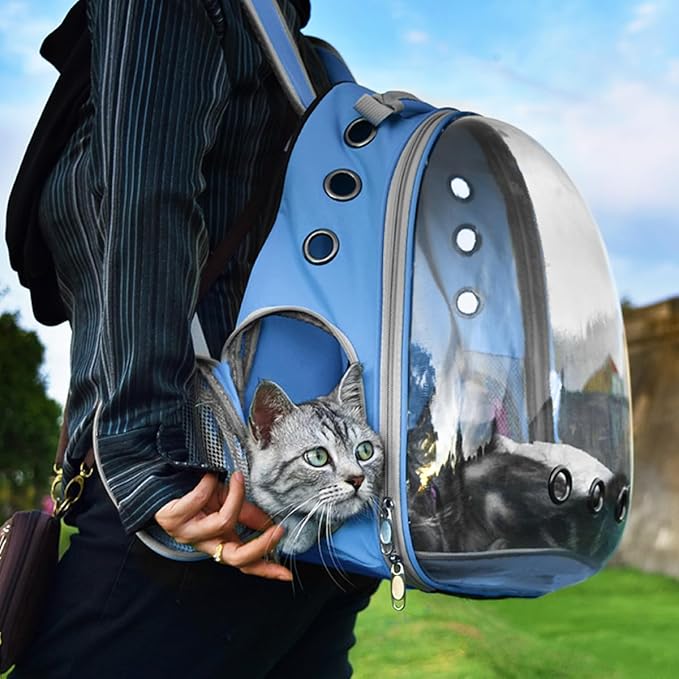 TOYSINTHEBOX Cat Backpack Carrier, Expandable Pet Bubble Backpack for Cat Small Dog Pet Travel Carrier Breathable Carrying Bag for Hiking, Travelling, Walking, Camping & Outdoor Up to 13 Lbs Blue