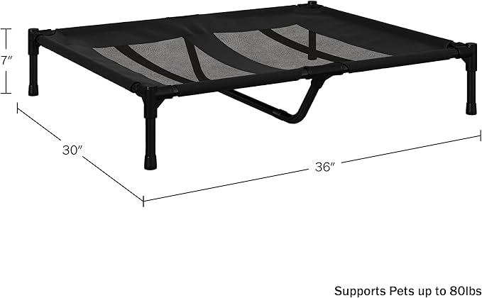 PETMAKER Elevated Dog Bed 36x30-Inch Portable 80lbs (Black)