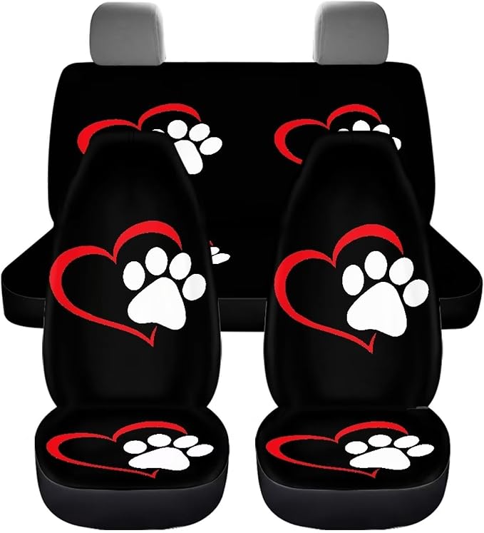 Dog Paw Heart Full Car Seat Covers Set