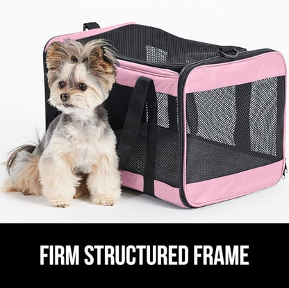 Gorilla Grip Airline Travel Cat Carrier Bag Up to 15 Lbs, Breathable Mesh Collapsible Pet Carriers for Small, Medium Cats, Small Dogs, Puppies, Portable Kennel with Soft Washable Waterproof Pad Pink