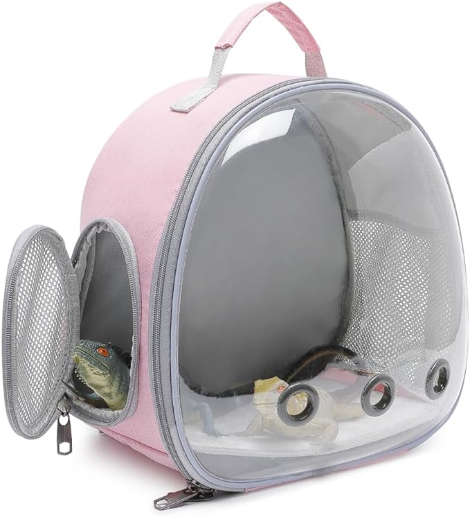 Small Animal Carrier Backpack Space Capsule Bubble Window Carrier Backpack for Lizard Guinea Pig (Pink)